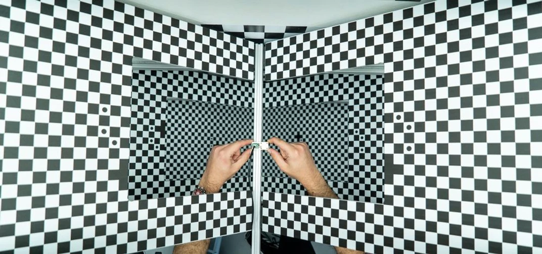 Mobileye employees calibrate cameras at a company lab in Jerusalem.