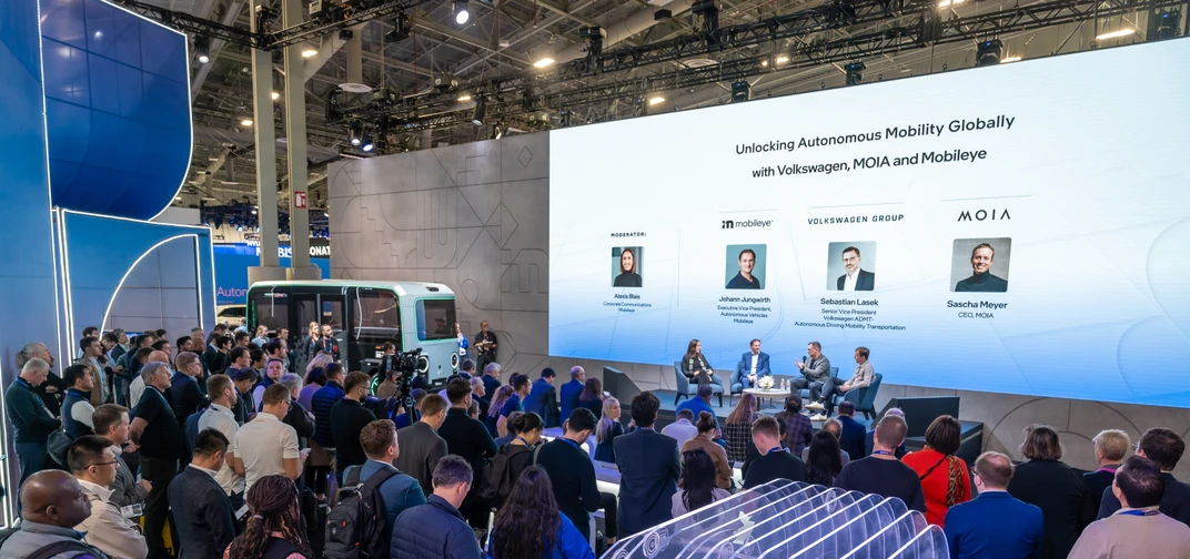 CES attendees during Mobileye's in-booth panel discussion