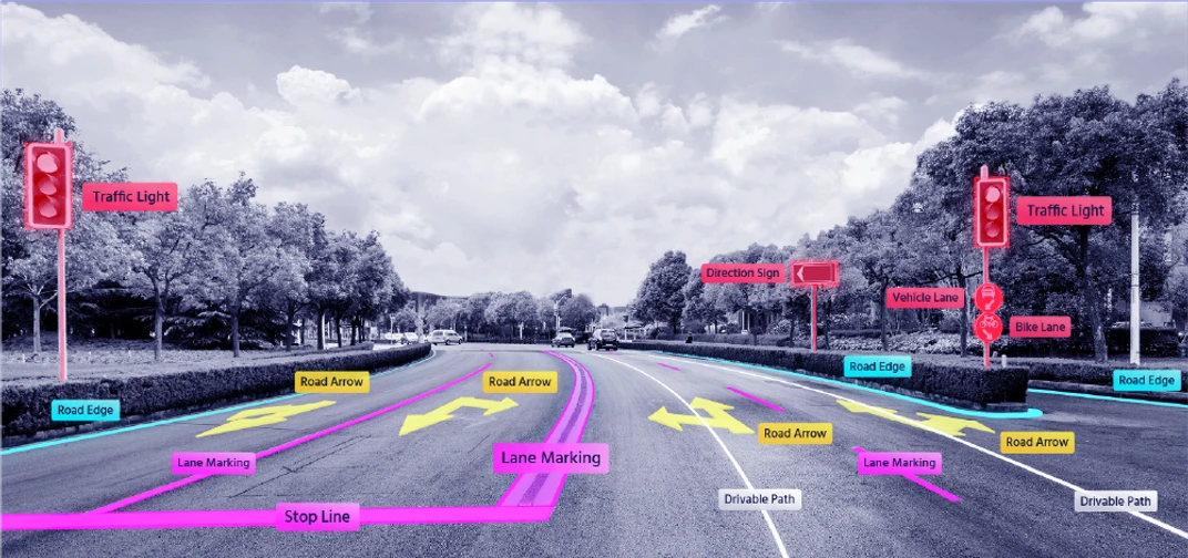Mobileye's Road Experience Management™ (REM) technology detects traffic lights, lane markings, and road signs.