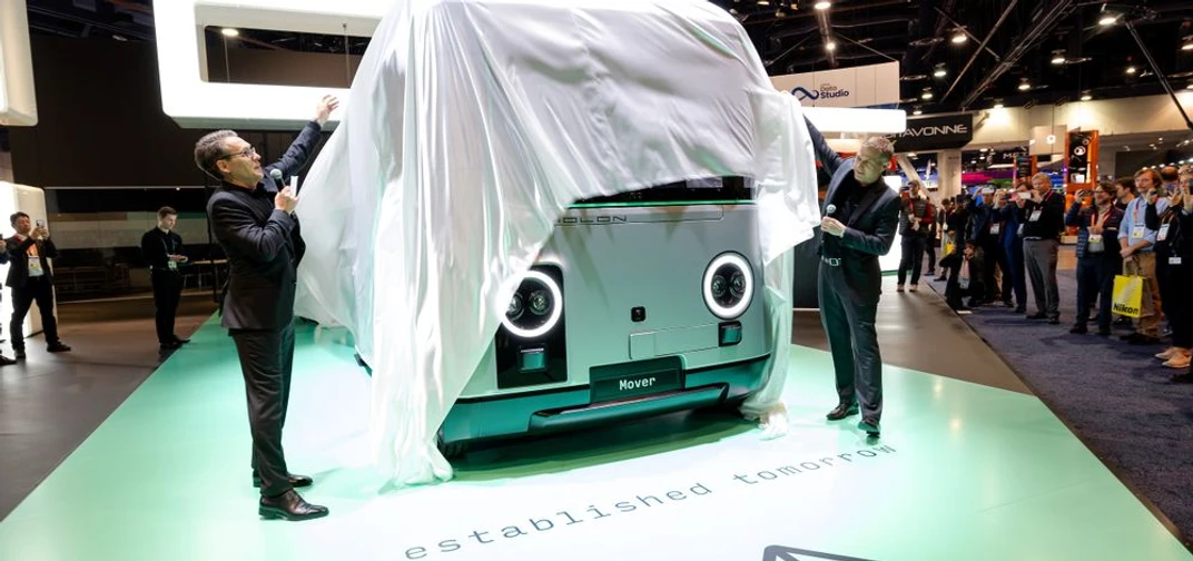 Unveiling the HOLON mover self-driving mobility platform at CES 2023. (Credit: HOLON)