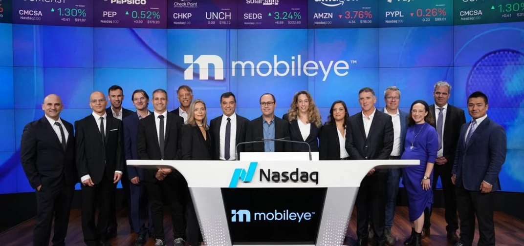 Mobileye executive leadership team at Nasdaq. (Credit: Photography courtesy of Nasdaq, Inc.)