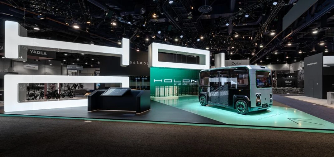 The HOLON mover debuts at CES 2023, incorporating the Mobileye Drive™ self-driving system. (Credit: HOLON)