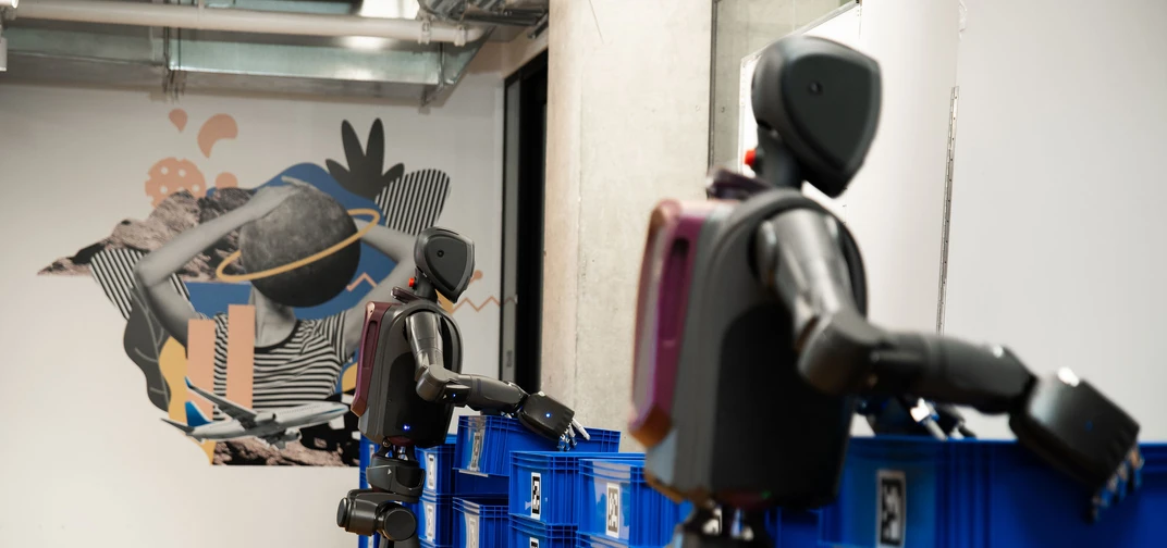 Two MenteeBots demonstrate stability, accuracy, and adaptive control transferring 32 boxes across multiple racks.