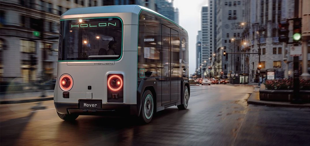 The HOLON mover is the latest application of Mobileye Drive™, our turnkey self-driving system for commercial autonomous vehicles. (Credit: HOLON)