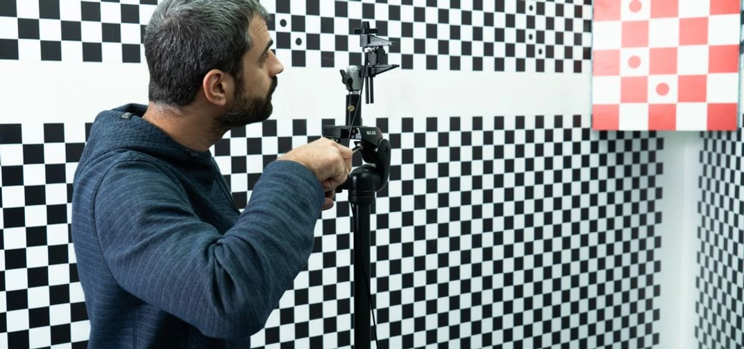 Mobileye employees calibrate cameras at a company lab in Jerusalem.