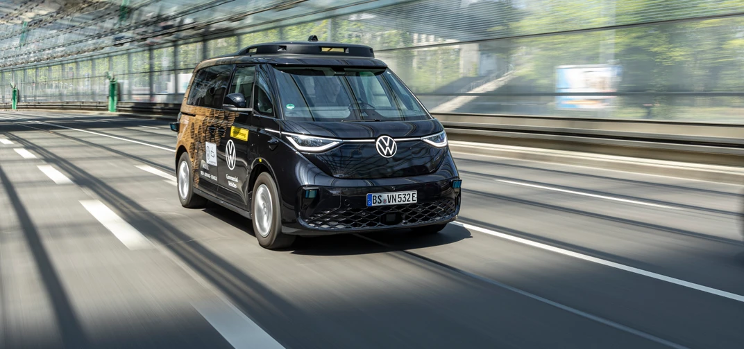 An all-electric Volkswagen ID. Buzz equipped with Mobileye Drive™️ self-driving technology in Munich, Germany