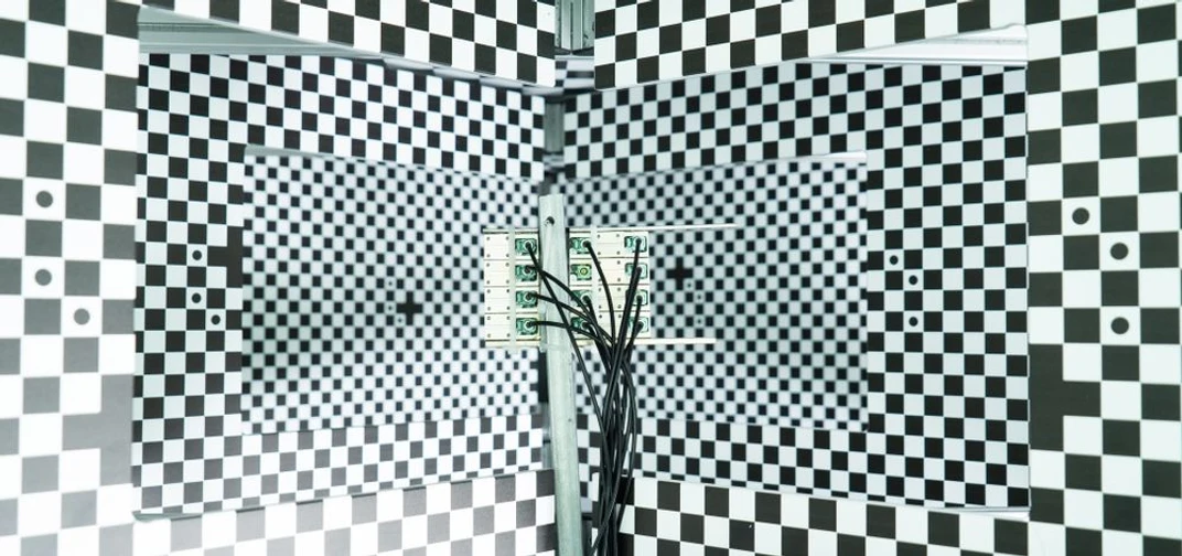 Mobileye employees calibrate cameras at a company lab in Jerusalem.